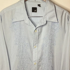 J Ferrar Mens Light Blue Pinstripe Embroidered Button Down Shirt XXL - Picture 1 of 12