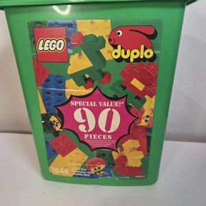 LEGO DUPLO Large Green Bucket #1844 139 Total Pieces 5 People 4 Cars Vintage - Picture 1 of 12