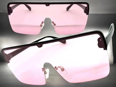GAFAS DE SOL modernas de gran tamaño con escudo retro fiesta raver marco negro lente rosa Foto 1 de 4