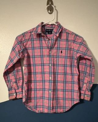 Camisa manga larga a cuadros rosa y azul con botones talla 6 POLO Ralph Lauren para niños Foto 1 de 4