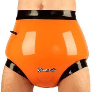 Sexy calzoncillos inflables de látex naranja y negro cintura media pantalones cortos de goma pañales - Imagen 1 de 11