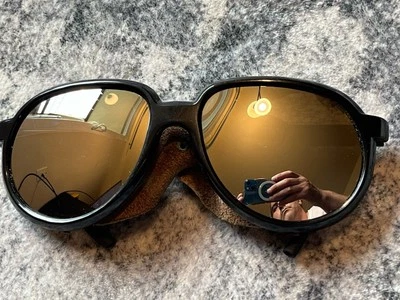 GAFAS DE SOL VINTAGE CORONA REAL NYLON Negro Aviador Bloqueadores de Cuero, Hechas en Francia Foto 1 de 4
