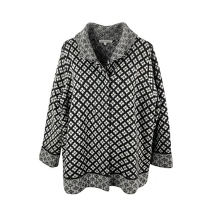Travelsmith Women XL Black White Geometric Print Wool Blend Snap Front Cardigan - Picture 1 of 8