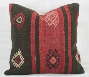Funda de Almohada Kilim Turco Decorativa Roja Marrón Rosa 18" Rojo Kilim Sofá Almohada - Imagen 1 de 9