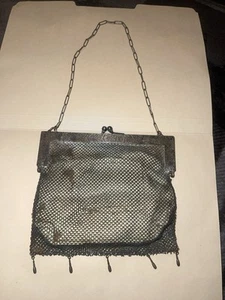Antique ~ German Silver ~ Metal Mesh Chain Handle Hand Bag Purse Pocketbook - Picture 1 of 12