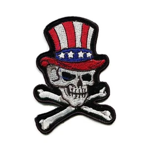 Sombrero de copa americano Jolly Roger calavera y huesos cruzados bordado hierro en parche - Imagen 1 de 2