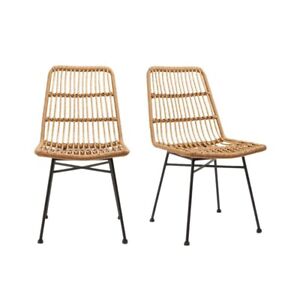 Set of 2 Brown Rattan Dining Chairs - Woven Rope