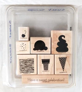 Stampin' Up! SWEET SCOOPS #11078 (2010) Wood Mounted STAMP SET (Set of 8) - Picture 1 of 4