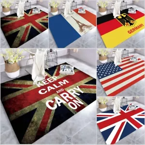 3D Union Jack Print Floor Mat Carpet Living Room Door Mat Non-Slip Soft Flannel - Picture 1 of 11