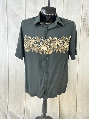 Men's Hawaiian Shirt Black and Tan Axcess Men A Claiborne Co. XL - Image 1 of 4