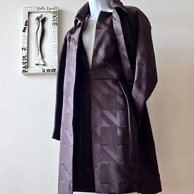 Y2K Vintage Cynthia Rowley Houndstooth Brown Two Piece Dress Coat Suit Size L - Image 1 of 4