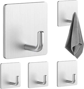 NOOX 5-Pack Stainless Steel Towel Racks Door Wall Hooks for Hanging- Silver - Picture 1 of 7