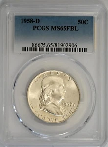 Medio dólar Franklin 1958 D grado 50C graduación profesional MS65FBL - Imagen 1 de 3