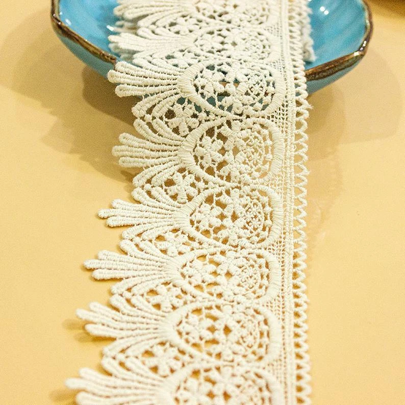 2.9" Wide Vintage Crochet Pineapple Pattern Cotton Lace Trim Ribbon Patch 1 Yard - Image 1 of 4