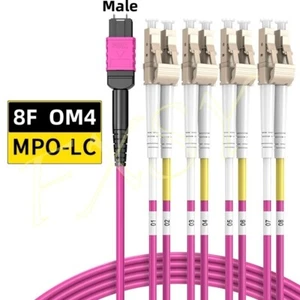 1-20M MPO/Male to 4 LC Duplex 8 core OM4 Breakout Fan Optical Fiber Patch Cord - Afbeelding 1 van 11