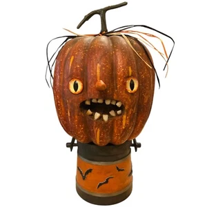 Creepy Pumpkin Head JOL Sculpture Halloween Decoration Scary Art One Of A Kind - Picture 1 of 22