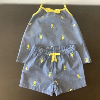 NWT Gymboree Girls Chambray Citrus Halter Top And Shorts Blue Denim Set 3T & 5T - Image 1 of 4