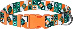 Tribal Hundehalsband groß passt Hals 14"-18" orange grün NEU Nylon - Bild 1 von 6