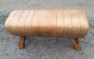 Genuine Leather Brown Pommel Horse Stool Footstool Vintage Seat 88cm wide