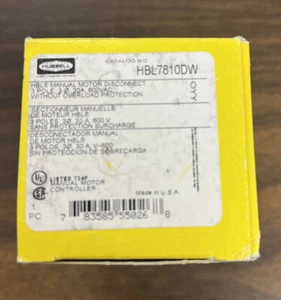 HBL7810DW Hubbell Manual Motor Disconnect 30A 600V 3 Pole New in Box - Picture 1 of 5
