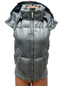 Closed Size M Women's Down Vest Gilet Gray Silver Hood Logo Zipper - Picture 1 of 7