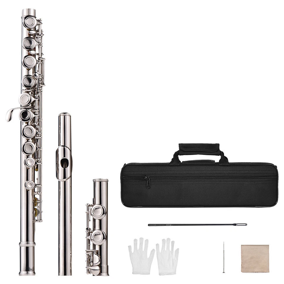LADE Silver Plated 16 Holes C Key Flute Set for Students Teacher B3y1