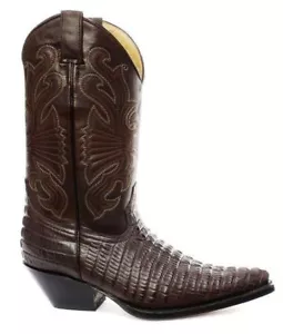 Grinders Carolina CROC Brown Leather Crocodile Tail Boot Cowboy Western Boots - Picture 1 of 7