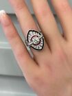 Old European Diamond Wedding Set Ring With Ruby And Onyx Accents 14k White Gold