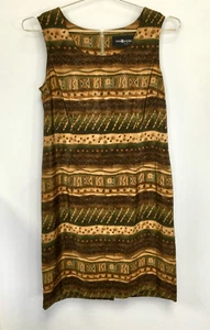 Vintage Sag Harbor Womens Brown Geometric Tribal Print Sheath Dress Size 10 Peti - Picture 1 of 9