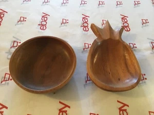wooden dish pineapple shaped and round bowl  - Picture 1 of 6