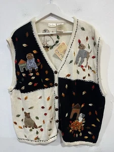 Bobbie Brooks Embroidered Applique Dogs Puppies Sweater Vest Plus Size 22-24W - Picture 1 of 10