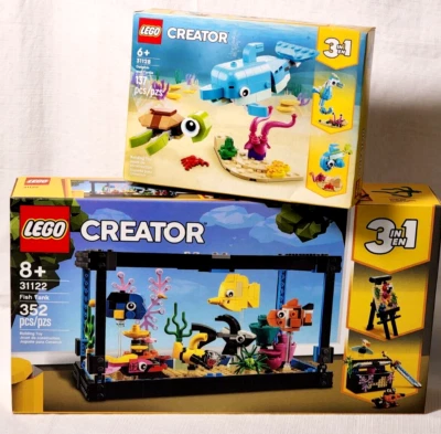 Lego Creator 3in1 Fish Tank 31122 & Dolphin/Turtle 31128, Retired, 2 NEW Sets - Image 1 of 4