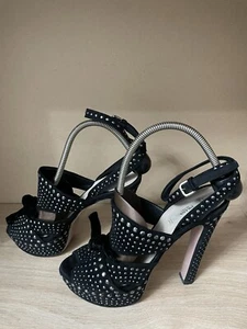 PRADA black suede STUDDED Platform Sandals Shoes 39 Uk 6 - Picture 1 of 13