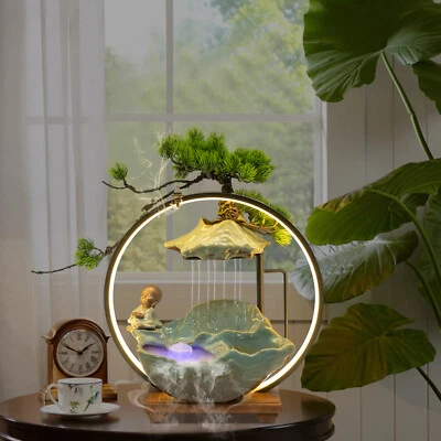 Fuente de agua de mesa cascada interior con niebla LED fuente de escritorio Feng Shui Foto 1 de 4