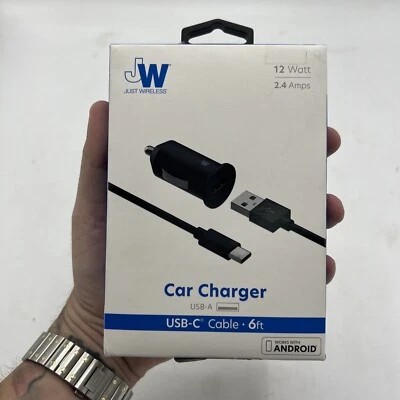 Just Wireless 2.4A/12W 1-Port USB-A Car Charger with 6ft TPU USB-C to USB-A C... - Image 1 of 4
