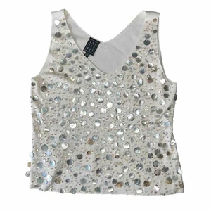 Vintage 90s Due Per Due Women’s Petite PM Silk Blend Beaded Tank Top V-neck - Picture 1 of 9