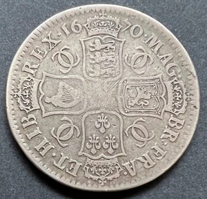 1670 Charles II Silver Half Crown V. SECVNDO LV in Carolvs over VS ESC No. 456, - Picture 1 of 2