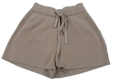 A.L.C. Pantalones cortos informales de punto grueso de tiro alto con cordón de algodón beige pequeños para mujer Foto 1 de 4