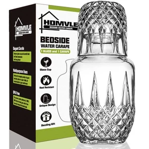 Bedside Carafe and Glass Set - Vintage Bedside Water Carafe with Glass Cup fo... - Picture 1 of 7