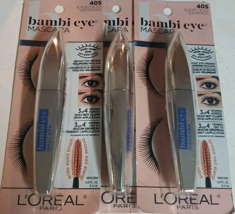 L'Oreal Bambi Mascara 405 Blackest Black Waterproof 3 Pack  - Image 1 of 1