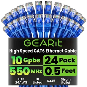Cat 6 Ethernet Cable Pack - 24-Pack 0.5 ft Cat6 Ethernet Patch Cables | RJ45 ... - Picture 1 of 8