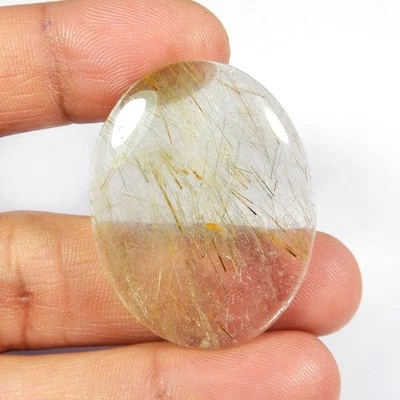 Natural Multi Golden Rutile Quartz Gemstone Oval Shape Cabochon 53 Cts #10734 - Image 1 of 4
