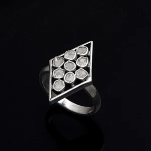 Gift Jewelry Traditional Rosecut Polki Diamond 925 Sterling Silver Handmade Ring - Picture 1 of 5