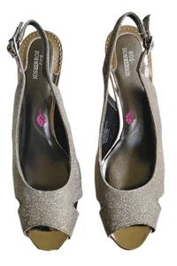 Ros Hommerson Shoes 10.5 Silver Evening Open Toe Slingbacks Heels Pumps "Lana" N - Picture 1 of 9