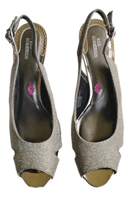 Ros Hommerson Shoes 10.5 Silver Evening Open Toe Slingbacks Heels Pumps "Lana" N - Изображение 1 из 4