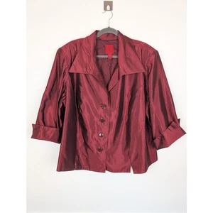 JS Collections Jacket Evening Iridescent Shiny Button Elegant Chic Red Size 24 - Picture 1 of 10
