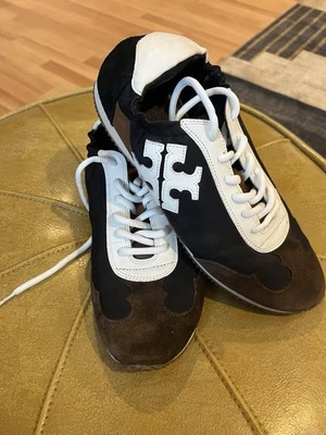 Tory Burch Low Top Suede Sneakers SZ 7 1/2 Tennis logo $225 New Trainer - Image 1 of 4