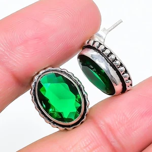 Chrome Diopside Gemstone 925 Sterling Silver Jewelry Stud Earring Size 0.75" - Picture 1 of 1