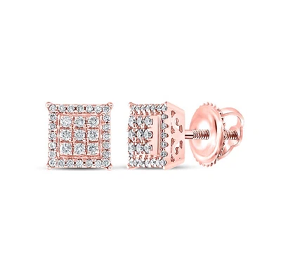 0.27ctw Diamond Stud Square Cluster Earrings  14k Rose Gold Screw Back - Image 1 of 2