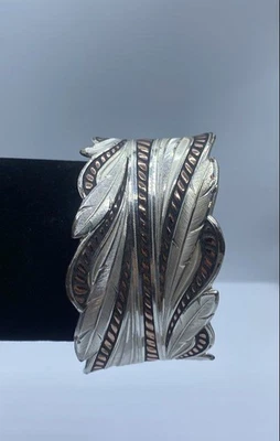 Montana Silversmith Silver-Tone "Wind Dancer" Pierce Feather Cuff Bracelet 64.9g - Image 1 of 4